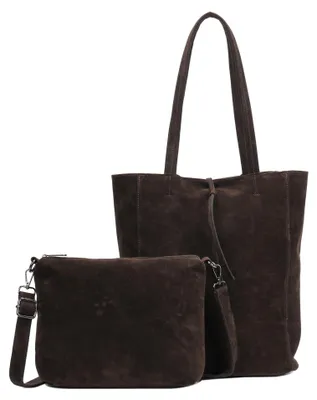 Produktbild von irisaa 2-in-1 Damen Taschen Set, Großer Shopper Schultertasche mit Reißverschluss und Umhängetasche mit Verstellbarem Gurt, Wildleder-Optik