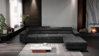 Produktbild von FurMeb24 ECKSOFA LAZZANO MAXI MONOLITH 92 - rechte seite - GRAU - mit bettkasten und schlaffunktion