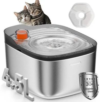 Image de Abreuvoir pour chat en acier 4,5 L, distributeur d'eau silencieux, lavable au lave-vaisselle, noir