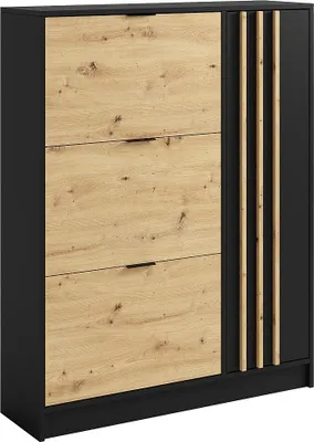 Produktbild von Schuhschrank mit 1 Tür & 3 Fächern - Holzfarben & Schwarz - JANAKIA