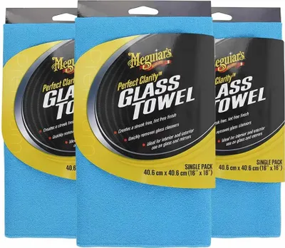 Produktbild von 3x Meguiar's® Perfect Clarity Glass Towel, Glasreinigungstuch 40 cm x 40 cm Blau