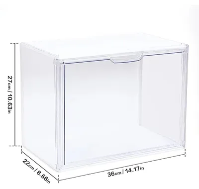 Produktbild von Acryl-Vitrine - Aufbewahrungsbox - Beleuchtet - Stapelbar - Staubgeschützt - 36 × 27 × 22 cm - Für Sneaker, Handtaschen und Sammlerstücke