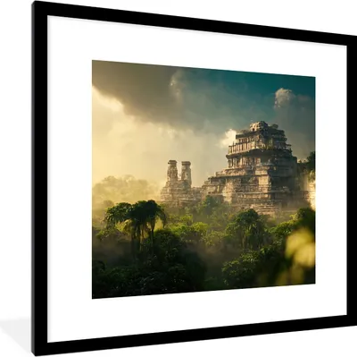 Produktbild von MuchoWow® Gerahmtes Poster Tempel - Dschungel - Wolken - Himmel - Natur 40x40 cm - Poster mit Schwarzem Bilderrahmen Wandposter Rahmen Foto Bilder - Poster - Plakat im Rahmen