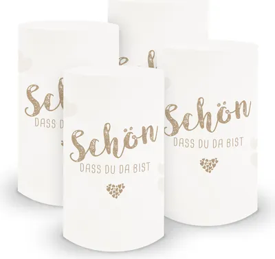 Produktbild von itenga 6x Windlicht klein Schön dass du da bist, latte macchiato / weiß, 10,0 cm