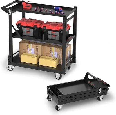 Produktbild von Servierwagen 3-in-1, Klappbarer Wagen 3 Etagen | Rollwagen klappbar, Dienstwagen mit Rädern, für Küche, Hotel, Werkstatt, Kunststudio und Galerie
