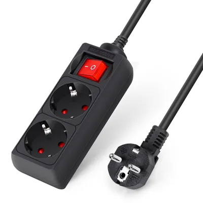 Produktbild von Aigostar Steckdosenleiste 2-fach mit Schalter Tischsteckdose Kindersicherung 1,5m Kabel, Schwarz