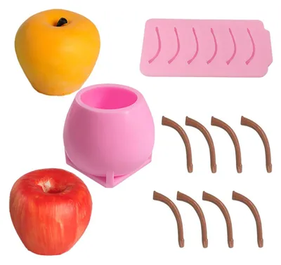 Productafbeelding van 3D appel-vorm van siliconen met handvat, geschikt voor het bakken van cupcakes, gelatine, pudding en chocolade, afmetingen 9,6 x 8,3 cm