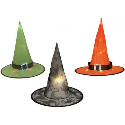 Obrázok produktu pre EUROPALMS Halloweenska sada 3 čarodejníckych klobúkov, svietiace, 36 cm (83316114)
