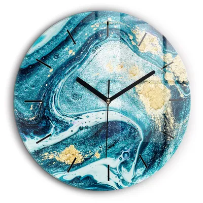 Produktbild von Wallfluent Große Wanduhr – Stilles Quarzuhrwerk - Uhr Dekoration Wohnzimmer Schlafzimmer Küche - Zifferblatt mit Striche - schwarze Zeiger - 60 cm - Abstrakter Marmor