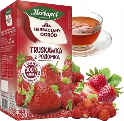 Produktbild von Herbapol Erdbeere Walderdbeere Tee 20 Teebeutel - Früchtetee Kräutertee Mischung