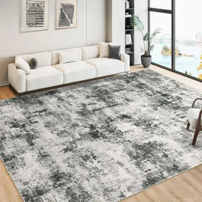 Obrázek produktu pro Moderní pruhovaný koberec – obdélníkový koberec s krátkým vlasem – lze prát v pračce – protiskluzová gumová spodní strana – polyester – šedá barva – rozměry 160 × 230 cm