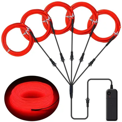 Produktbild von Lychee Flexibel 5x1 m Neon Beleuchtung Draht Lichtschlauch Leuchtschnur EL Kabel Wire mit 3 Modis für Partybeleuchtung(Rot)