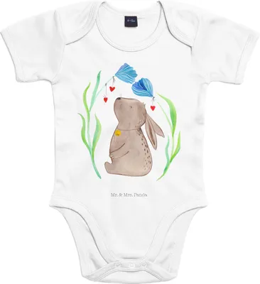 Produktbild von Mr. & Mrs. Panda babykleidung body Hase Blume 3. - 6. Monat - Heather Grey - Geschenk, Babybody, Strampler Baby, Taufe, Hoffnung, Ostern, Geburtstag, Schwangerschaft
