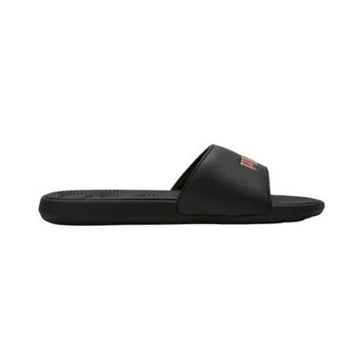 A single black PUMA slide sandal is shown from the side against a white background.