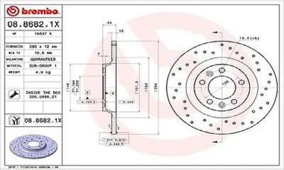 Immagine prodotto di 2x disco freno BREMBO 08.8682.1X per PEUGEOT 508 SW I (8E_) 407 (6D_)