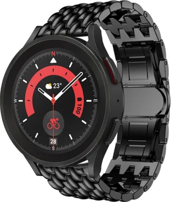 Produktbild von Strap-it Drachenarmband Stahl - Kompatibel mit Samsung Galaxy Watch 5 Pro Armband Ersatzarmband Edelstahl - Faltschließe - Hochwertiges Material - für Smartwatch 20mm Armband Schwarz
