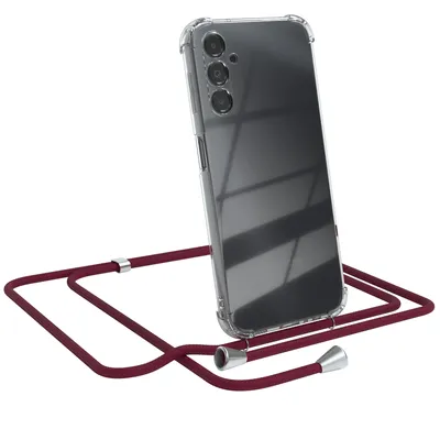 Produktbild von EAZY CASE Handykette kompatibel mit Samsung Galaxy A14 5G, Handyhülle mit Umhängeband, Handykordel, Schutzhülle Clear, Band in Rot