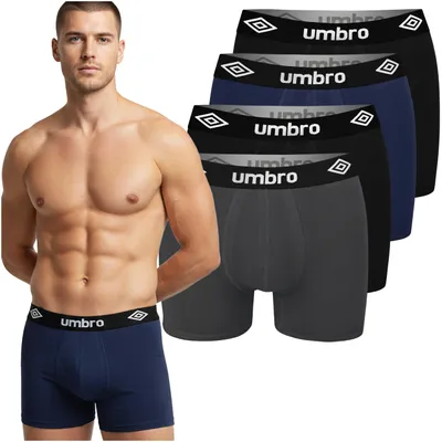 Productafbeelding van UMBRO Heren Boxershorts 4-pack – Katoenen Ondergoed – Blauw, Grijs en Zwart Mix – Maat XXL
