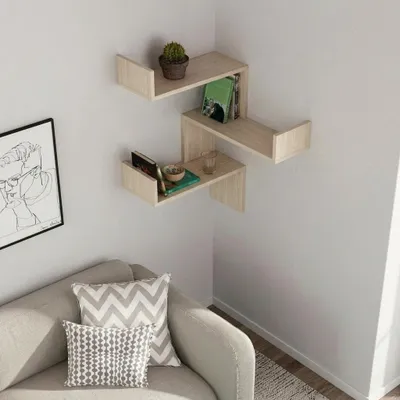 Produktbild von DECORTIE Luksa Eckwandregal Modernes Bücherregal Natürliche Eiche 60 x 22 x 90 cm