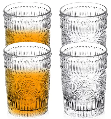 4 Trinkgläser 380 ml, Vintage-Design, transparent, spülmaschinengeeignet