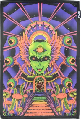 Produktbild von PSYWORK Schwarzlicht Stoffposter Neon "Alien Godness", 40x60cm