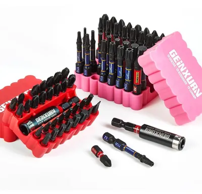 Productafbeelding van Schroefbitset, 66-delig, 25/50mm, PH, PZ, Torx, Hex, plat, slagvast, magnetisch, S2 staal, 1/4" zeskantstift met 60mm bithouder
