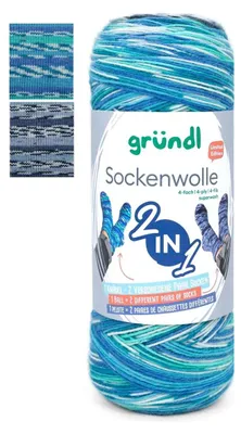 Produktbild von Gründl 2-in-1 Sockenwolle 75% Schurwolle/25% Polyamid 200g/840 m für 2 Paar Socken 01
