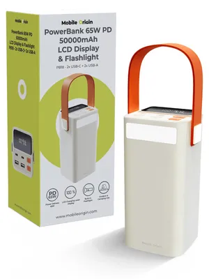 Produktbild von Mobile Origin PowerBank 65W PD 50000mAh LCD Display & Flashlight PB18 - 2x USB-C + 2x USB-A