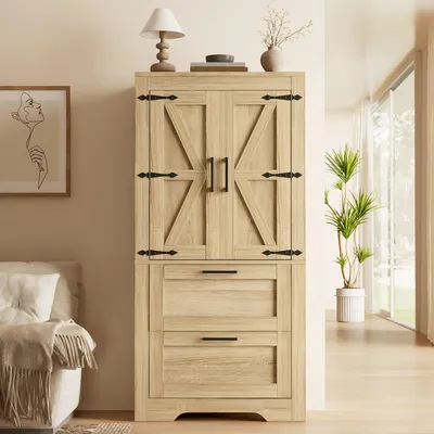 Immagine prodotto di Mobile da cucina, stile rustico, 2 cassetti, ripiani regolabili, ante a griglia (colore naturale)