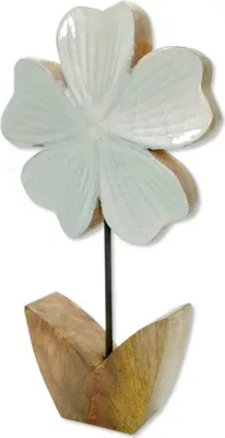 Produktbild von Holz Figur Blume glasiert weiß 12 x 21cm Dekofigur Tisch-Deko Holzblume Skulptur