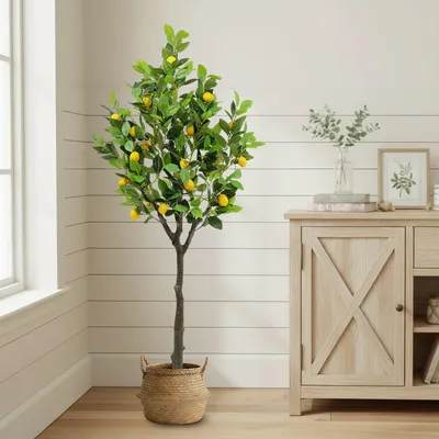 Produktbild von Kunstpflanze Zitronenbaum mit Früchten Kunstbaum große künstliche Pflanze 150 cm im Topf