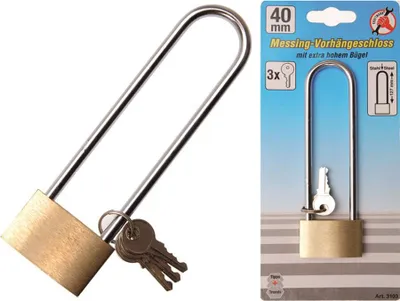 Produktbild von KRAFTMANN 3103 Messing-Vorhängeschloss, 40 mm, extra hoher Bügel