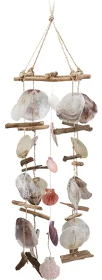 Produktbild von Relaxdays Windspiel mit Treibholz, Capiz-Muscheln, Jakobsmuscheln, großes Klangspiel als Strand Deko für Garten, bunt