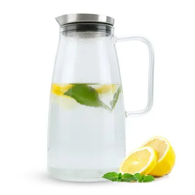 Immagine prodotto di Caraffa Intirilife in CLEAR - Caraffa da 1,2 litri in vetro borosilicato con manico e coperchio resistente al calore, adatta per bevande calde e fredde, tè, caffè, acqua e molto altro.