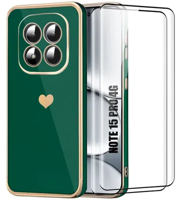 Image de Coque + 2 Verres Trempés pour Xiaomi Redmi Note 15 Pro 4G, Silicone Motif Cœur - Vert Nuit