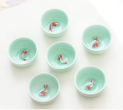Imagen del producto de Juego de tazas de té chino de cerámica, compuesto por 6 piezas