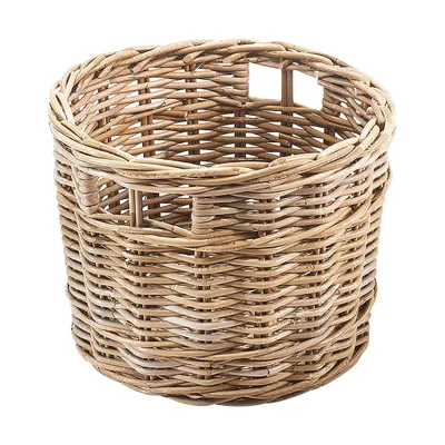 Produktbild von Kobolo Rattankorb Aufbewahrungskorb rund Kubu grau mit Lochgriff klein - Schrankkorb Ordnung Box Seilkorb Wäschekorb Korb Handkorb Aufbewahrungskorb