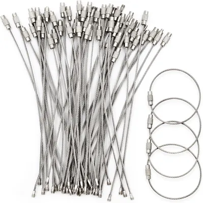 Zdjęcie produktu dla Klucze do breloczków, linka stalowa, 15 cm, 50 sztuk, stal nierdzewna, do zawieszek na klucze