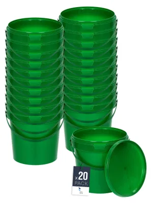 Image de BenBow Seau avec couvercle 1L x20 Vert - qualité alimentaire, stable, hermétique, anti-fuite, inodore - seau en plastique avec anse - vide