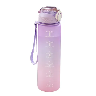Produktbild von 1L Trinkflasche mit Strohhalm & Zeitmarkierung, Sport Wasserflasche auslaufsicher, BPA-frei Tritan, Motivationsflasche für Fitness, Schule, Radfahren