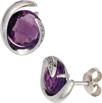 Produktbild von JOBO Ohrstecker 585 Weißgold 2 Amethyste 10 Diamanten Brillanten Ohrringe