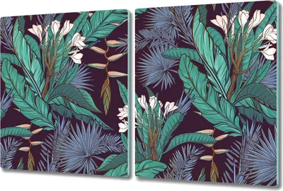Produktbild von Glas-Herdabdeckplatte Glaskeramikkochfeld-Abdeckung Spritzschutz - 2x 40x52 cm - Dschungel Exotische
