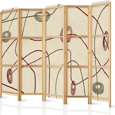 A five-panel room divider with a minimalist abstract pattern.