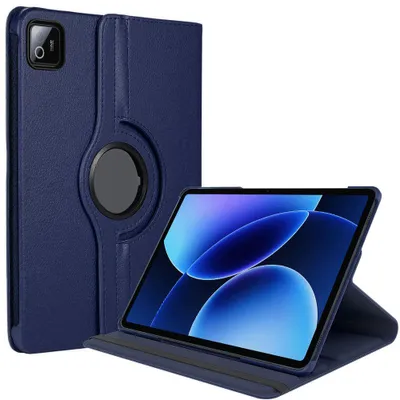 Image de Coque + Verre Trempé pour Xiaomi Pad 8 / 8 Pro, Etui Rotatif Multi-Angle Effet Cuir Bleu Marine