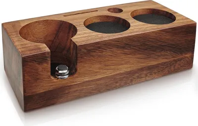 Produktbild von Tamperstation 58mm, Tamperstation Holz für Siebträger 58mm, Walnuss Barista Tamping Station für Espreso Zubehör mit Silikonkissen, Einstellbare Höhe
