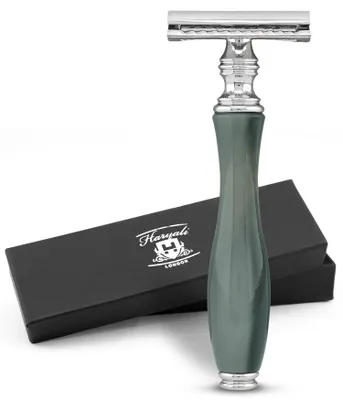 Produktbild von Nassrasierer Zweischneidiger Rasierhobel für Damen und Herren, Harzgriff, grau pack, Rutschfester, verstellbarer Nassrasierer aus hochwertigem 11 cm