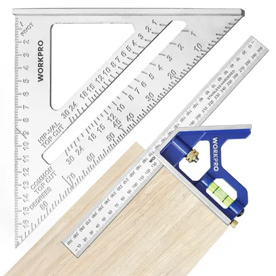Image de WORKPRO : Équerre d'alignement de 300 mm et équerre triangulaire de menuisier de 180 mm