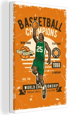Produktbild von OneMillionCanvasses® - Leinwandbilder - 90x140 cm, Mancave - Basketball - Sport - Retro, Wandbilder Kunstdruck Wanddekoration - Wandschmucke - Schlafzimmer