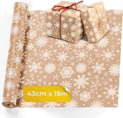 Produktbild von Famanu Geschenkpapier Kraftpapier - 15 m x 43 cm mit Schneeflocken-Muster