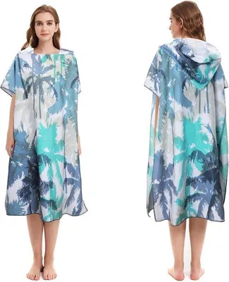 Produktbild von Famanu Mikrofaser-Badponcho, ultraleicht und schnell trocknend - Kokosbaum Design (105 x 90 cm)